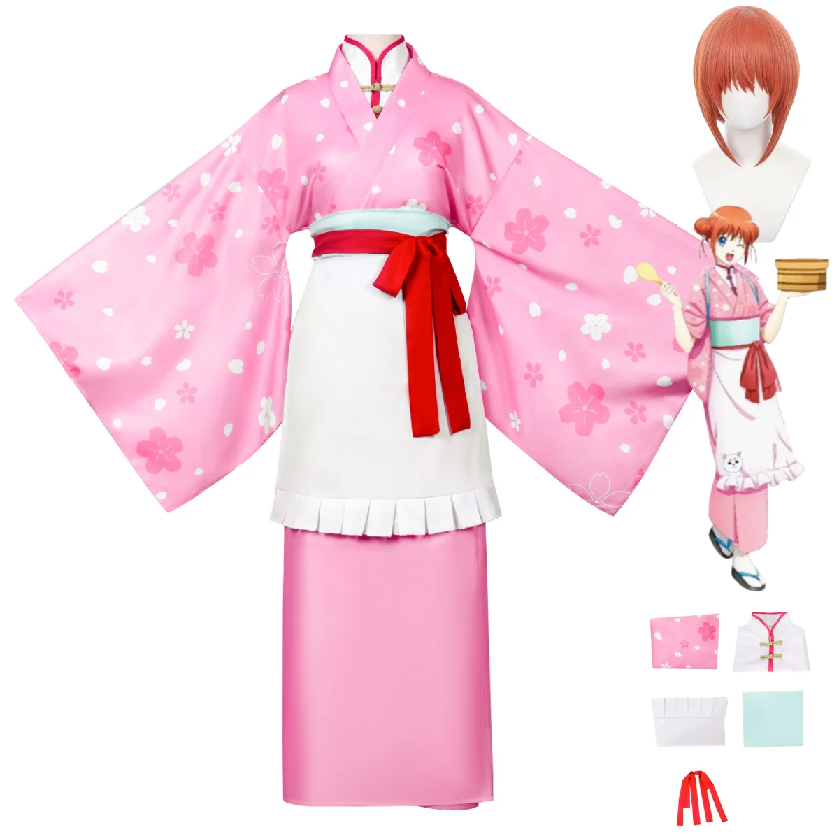 Anime Gintama Kagura Leader Cosplay Costume Japanese-style Kimono Robe Maid Outfit Wig Woman Cute Traditional Festival Suit