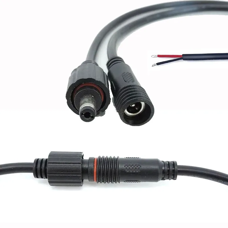 تيار مستمر 5.5x2.1 مللي متر IP68 مقاوم للماء 18AWG 7A ذكر موصل سالب التوصيل 2 دبوس محول التيار الكهربائي الأسلاك