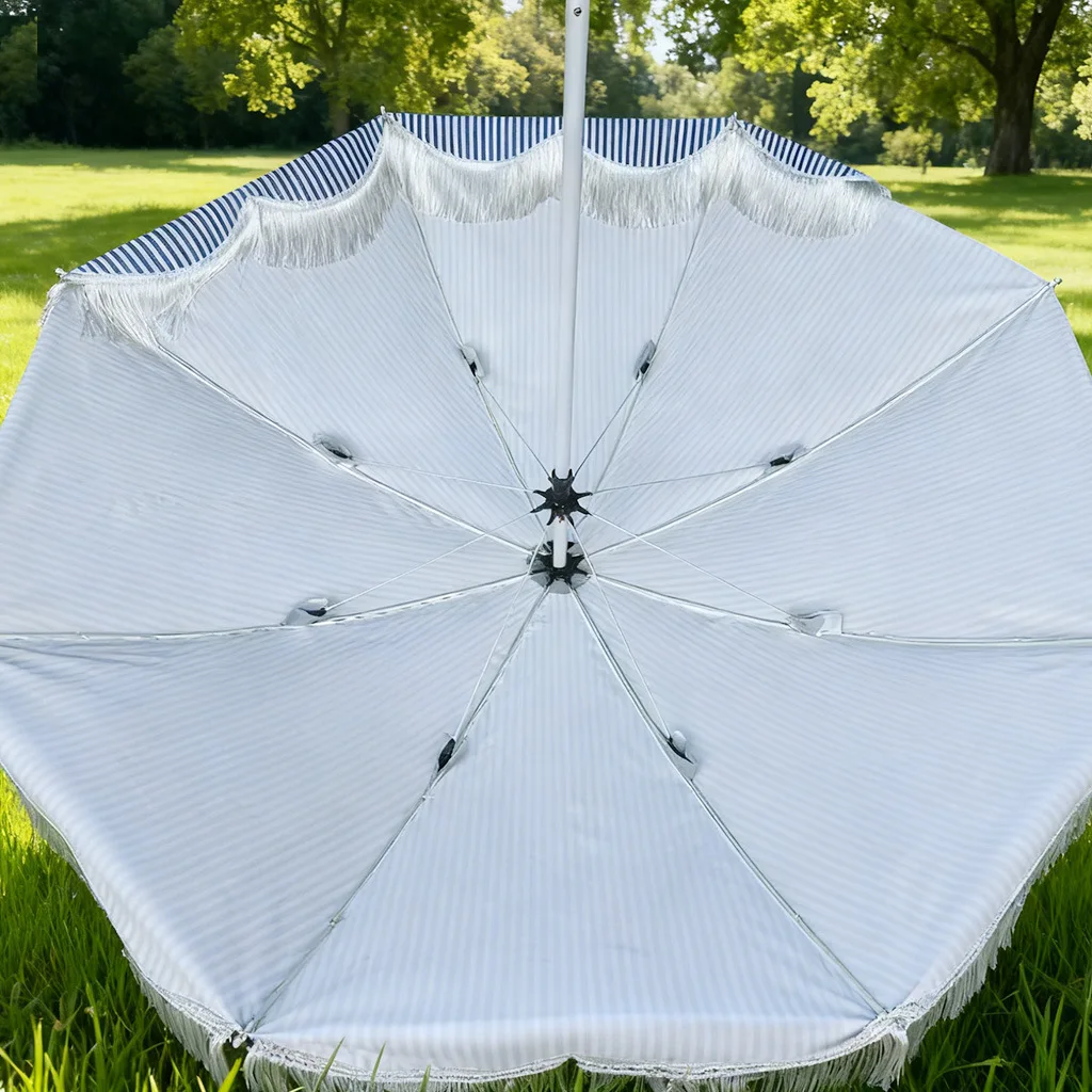 Factory Direct 2026 Garden thickened outdoor parasol blue and white simple retro sun umbrella commercial heat insulation UV prot