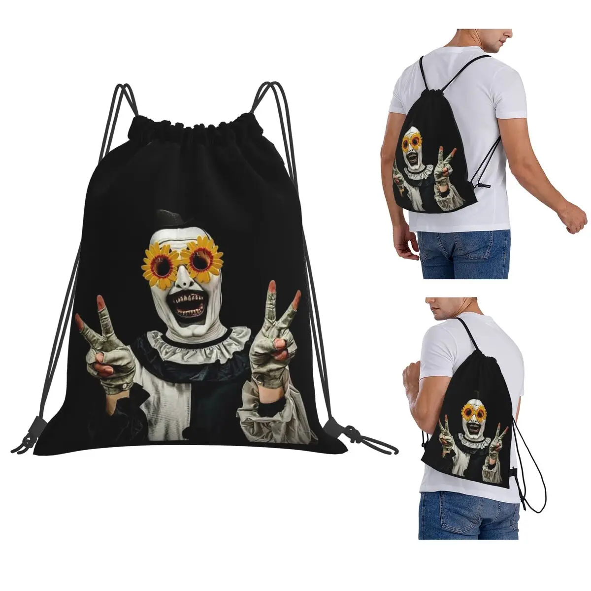 

The Clown Cute Terrifier 2 Sunflower Backpacks Multi-function Drawstring Bags Sundries Bag Book Bags for Travel Students