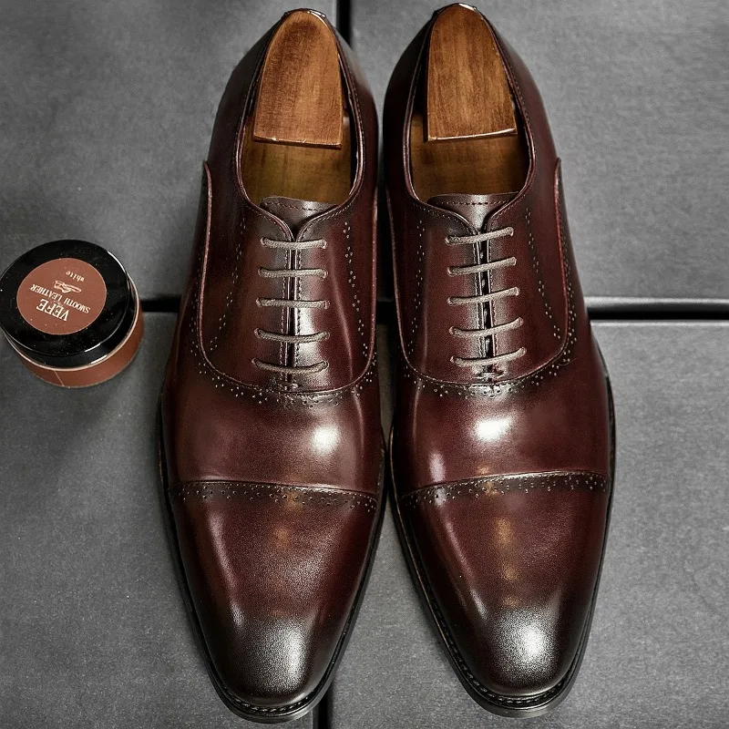 Elegant Mens Genuine Leather Wedding Shoes Luxury Handmade Quality 2026 Autumn British Style Comfortable Dress Business Shoes