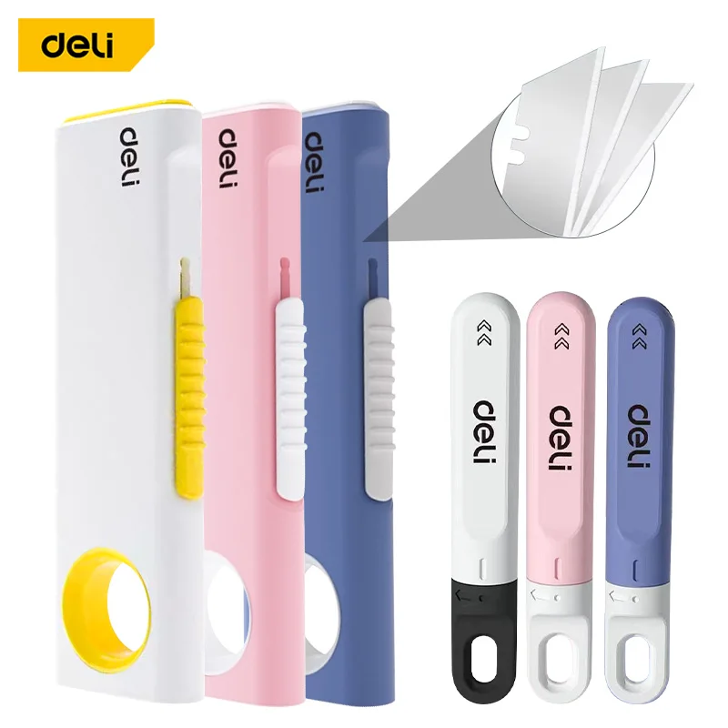 Deli Pocket Utiltiy Knife Mini Retractable Box Cutter Knife with Hanging Hole for Easy Carry Cut Plastic Cardboard Unpacking