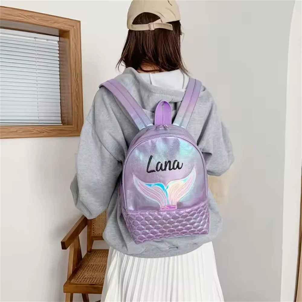 

New Embroidered Mermaid PU Backpack Custom Student School Bag Large Capacity Girl's Backpack Personalized Name Birthday Gift Bag