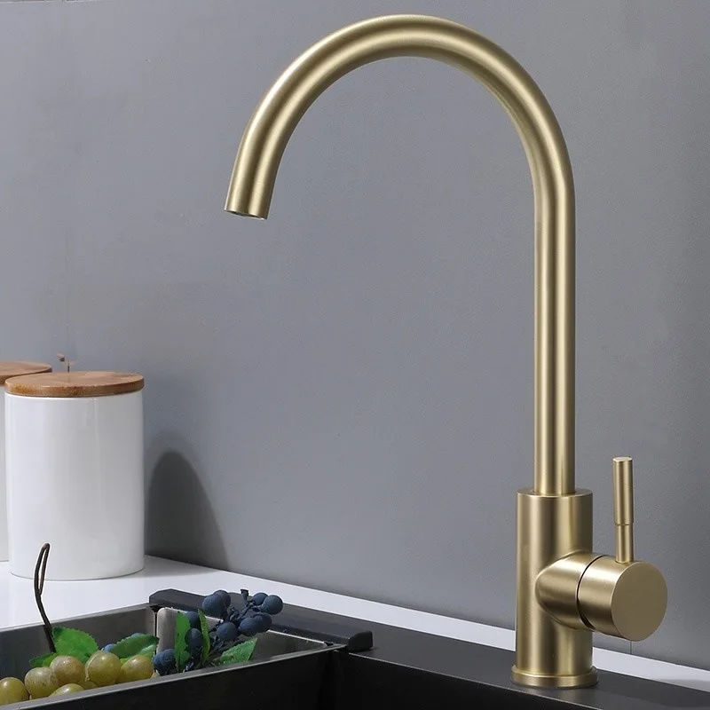 

Gold Stainless Steel Kitchen Sink Faucet Single Hole Deck Mounted Rotatable Hot And Cold Water Kitchen Faucets Tap Mixer