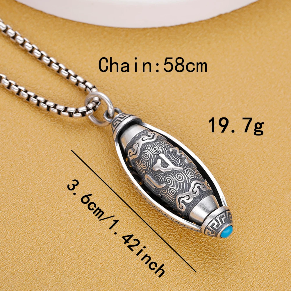 Tibetan Buddha Amulet Necklace Six Character Mantra Prayer Wheel Pendant Charm Amulet Jewelry for Lucky Protection Male Necklace