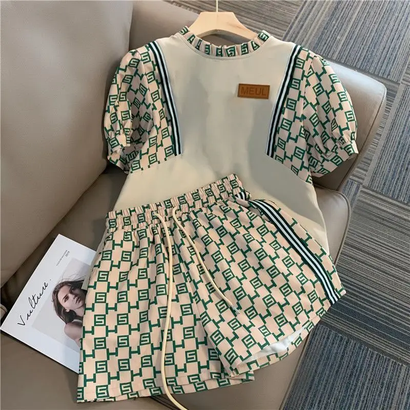 

Women Summer Fashion Printing Loose O-neck Short Sleeve T-Shirt Ladies Simplicity Simplicity All-match Appear Thin Shorts Suit