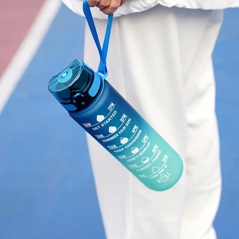 1000ml Frosted Sports Water Bottle Gradient Progressive Color Drinking Water Cup with Handle for Gym Outdoor Sports Camping
