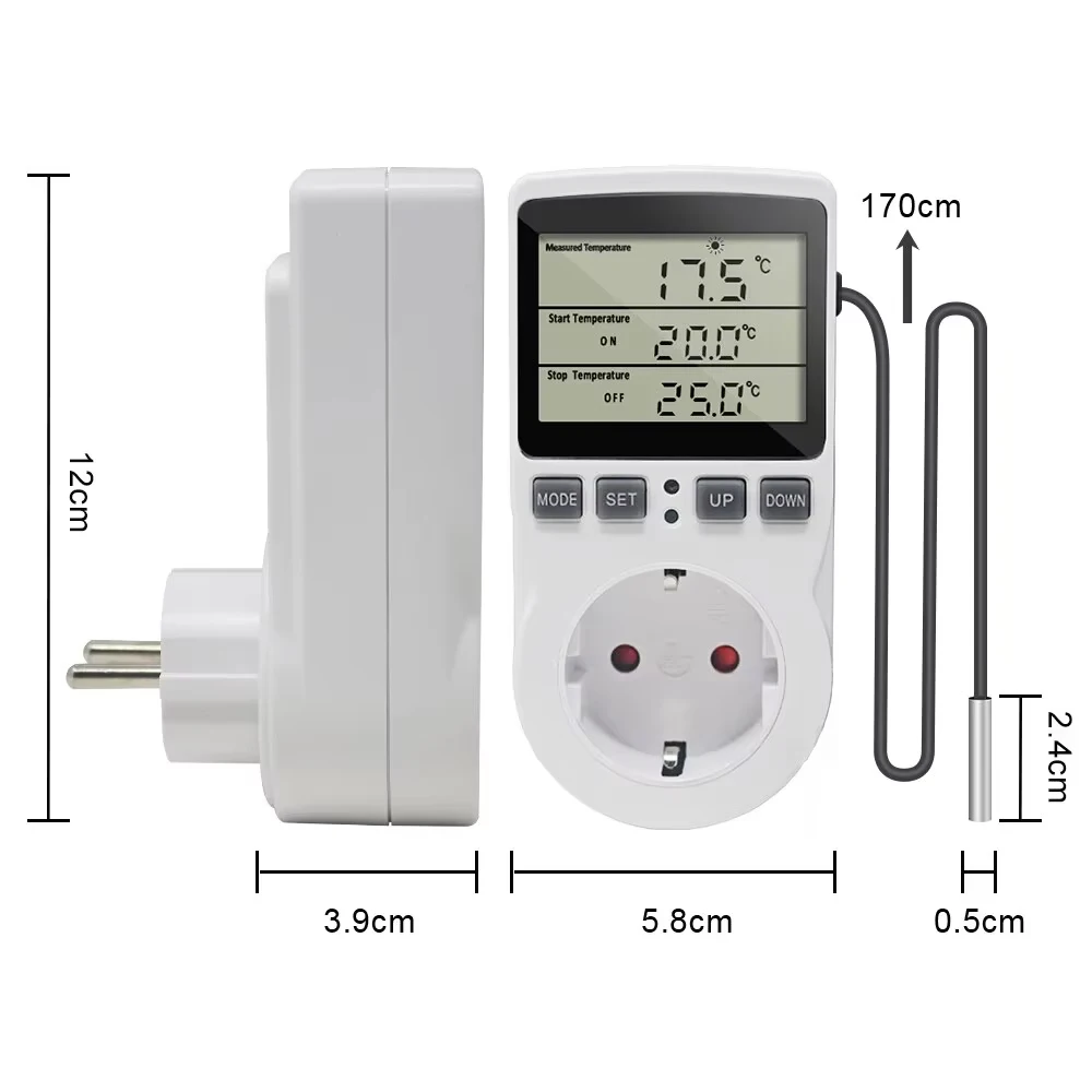 EU US FR Plug Socket Thermostat Digital Temperature Controller Socket Outlet With Timer Switch Sensor Probe Heating Cooling