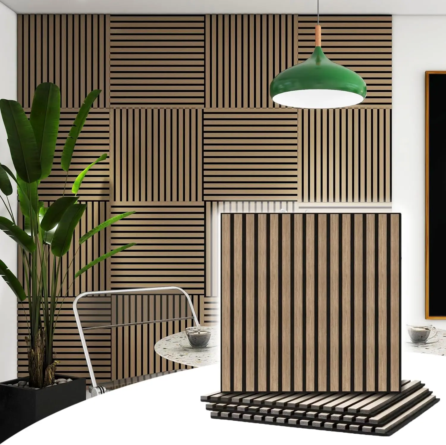 

4 Pcs Wood Slat Acoustic Panels, 3D Fluted Sound Absorbing for Wall and Ceiling, Decorative Walnut Panels (23.6x23.6 in)