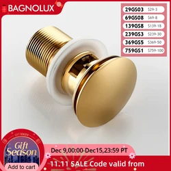 Bagnolux cilalı altın lavabo lavabo süzgeç korozyona dayanıklı kolay temiz açılır düğme yuvarlak delik banyo otel süzgeç
