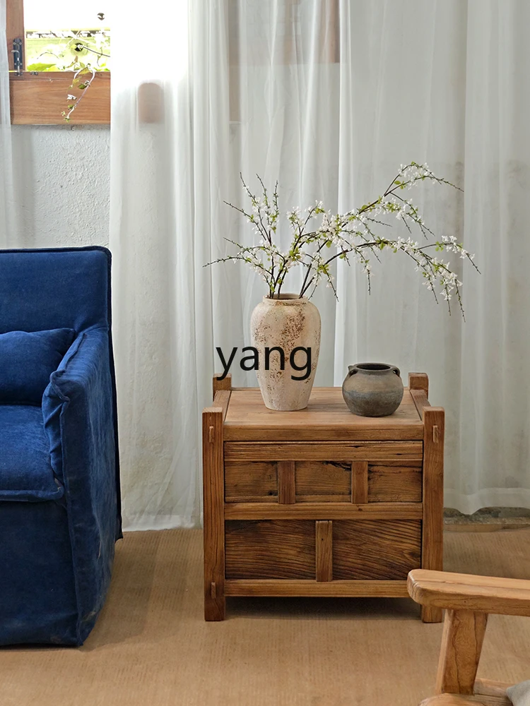 LMM B & B bedside table storage retro sofa side cabinet solid wood small side table