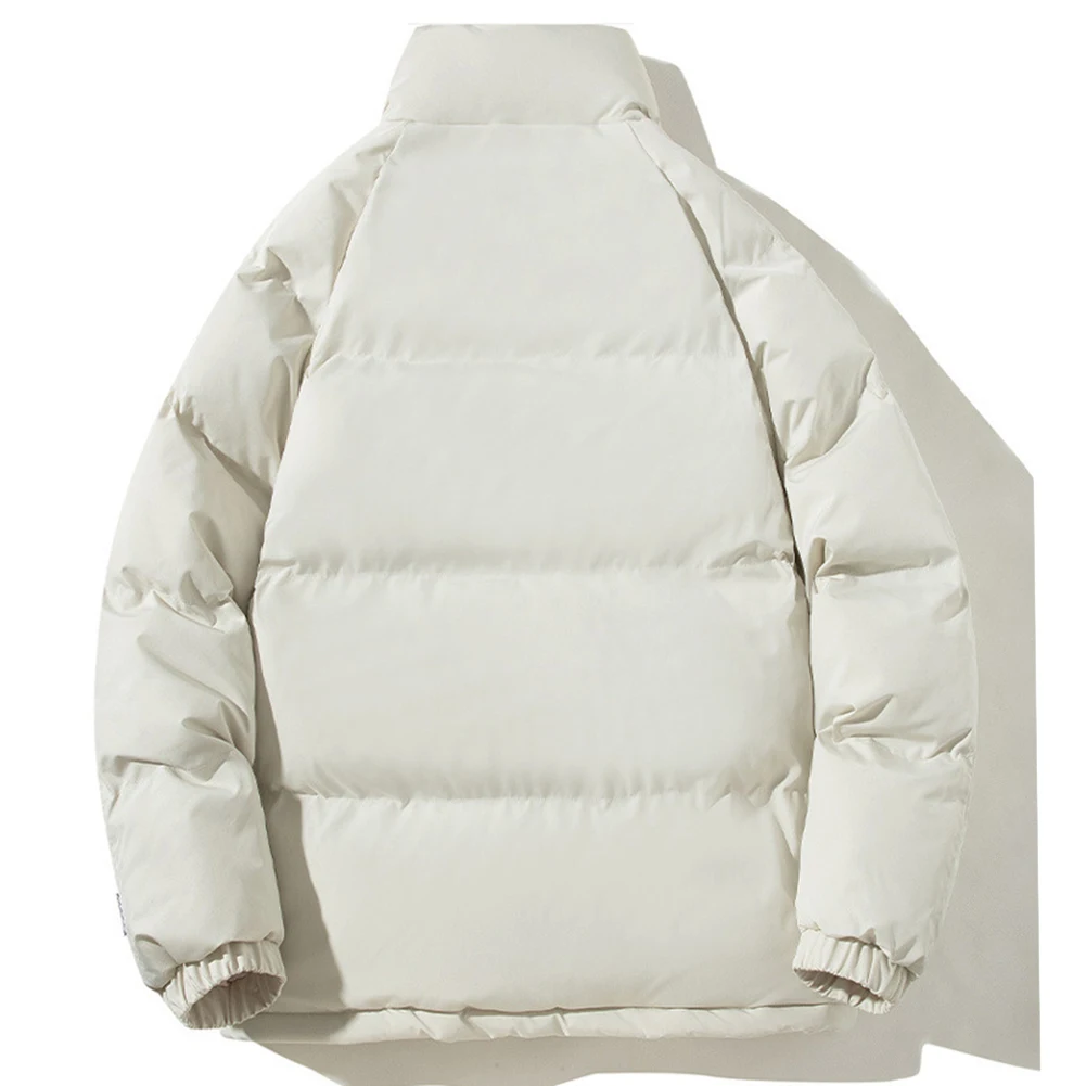 

Men's Thicken Warm Jacket Featuring Fleece Inside Solid Color Stand Collar Parka with Loose Fit and Front Zipper Closure