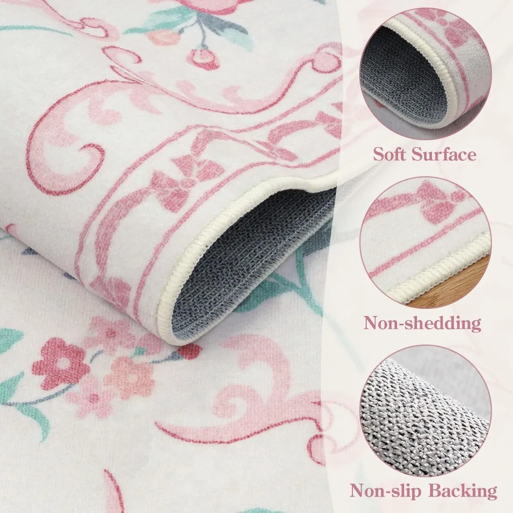 Floral 8x10 Area Rugs for Living Room, Washable Non-Slip Bohemian Style Soft Decor Carpet