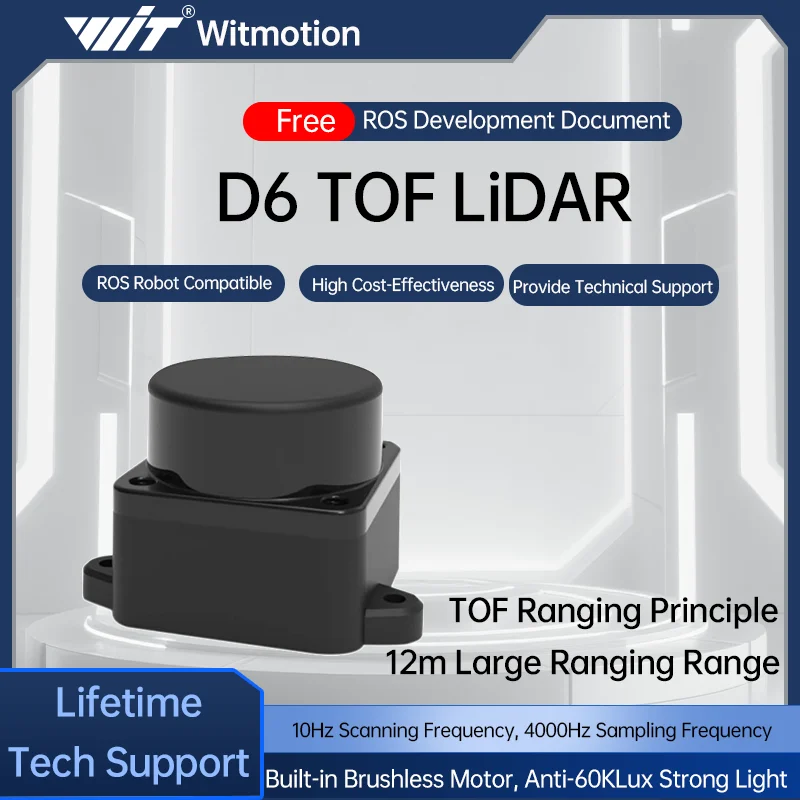 WitMotion dTOF laser lidar outdoor Light resistance 60Klx 5000Hz 12m 360° Scanning support ROS1 and ROS2