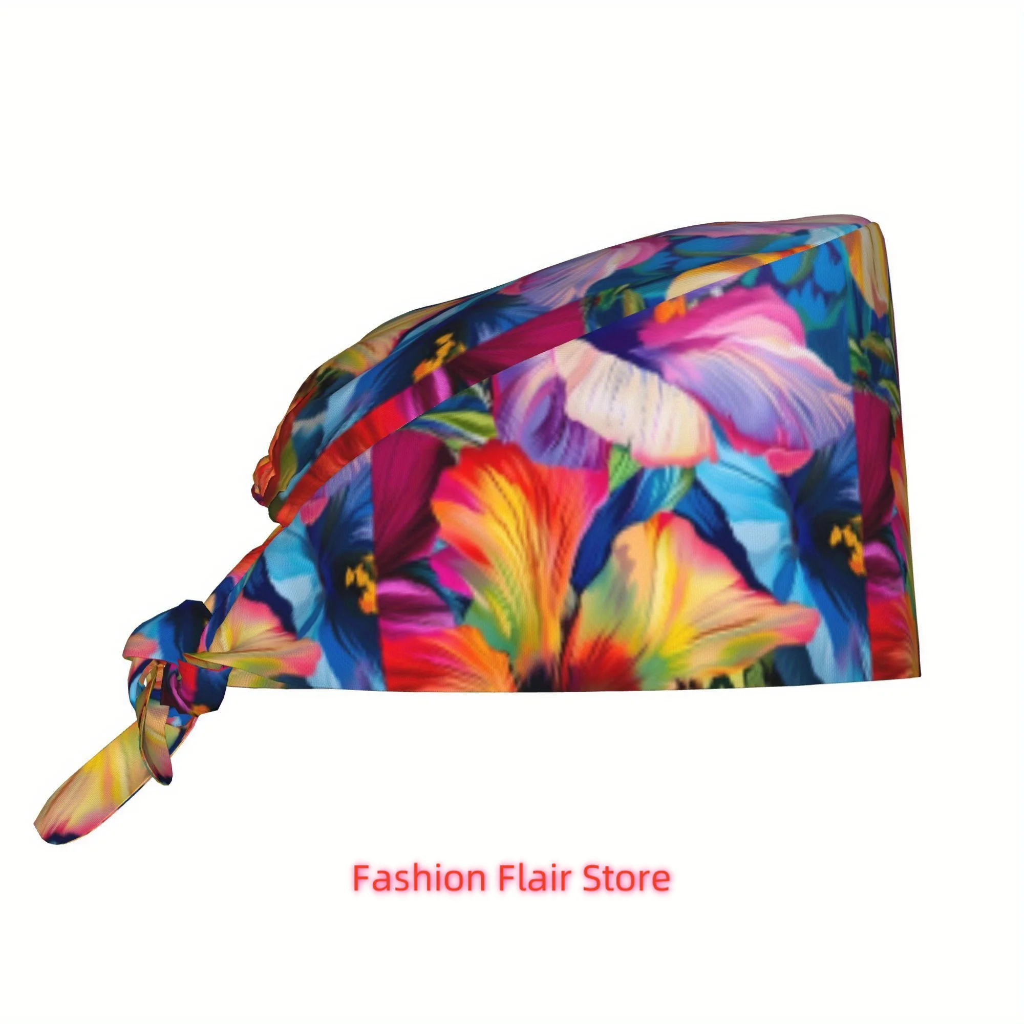 1pc Lily Unisex Stylish Printed Work Cap - Lightweight Adjustable Skull Cap Tie-Back Nurse Hat, Dustproof Chef & Cooking Cap