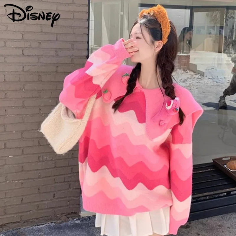 Disney Cartoon Lotso Bear Cute Sweet Sweaters Doll Collar Y2k Autumn Winter Korean Style Fashion Knit Tops Women Soft Pullovers