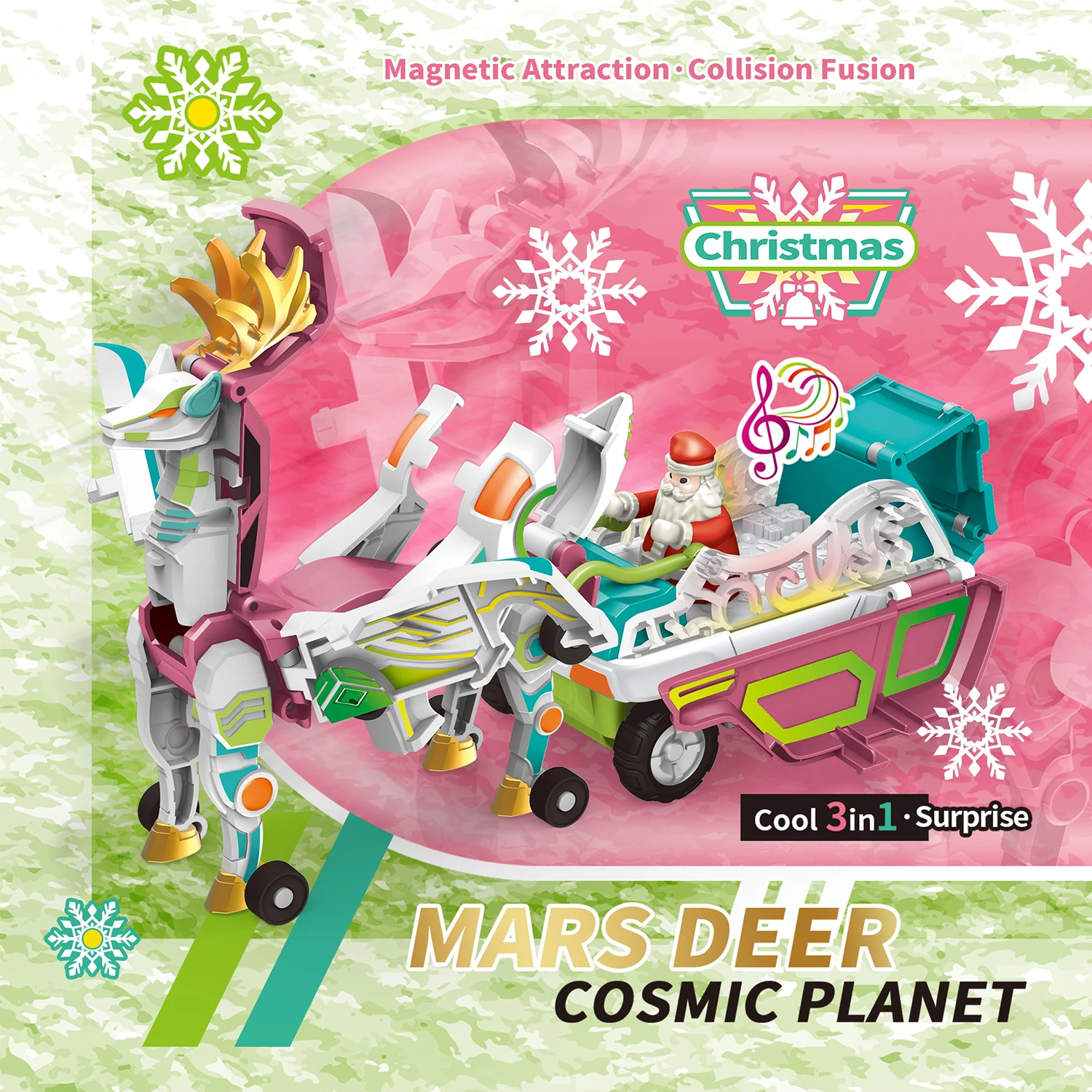 Magnetic Collision Transforming Car 3 in 1 Combination Collision Fusion Christmas Deer Toy Kids Magnetic Deformation Cars Gifts