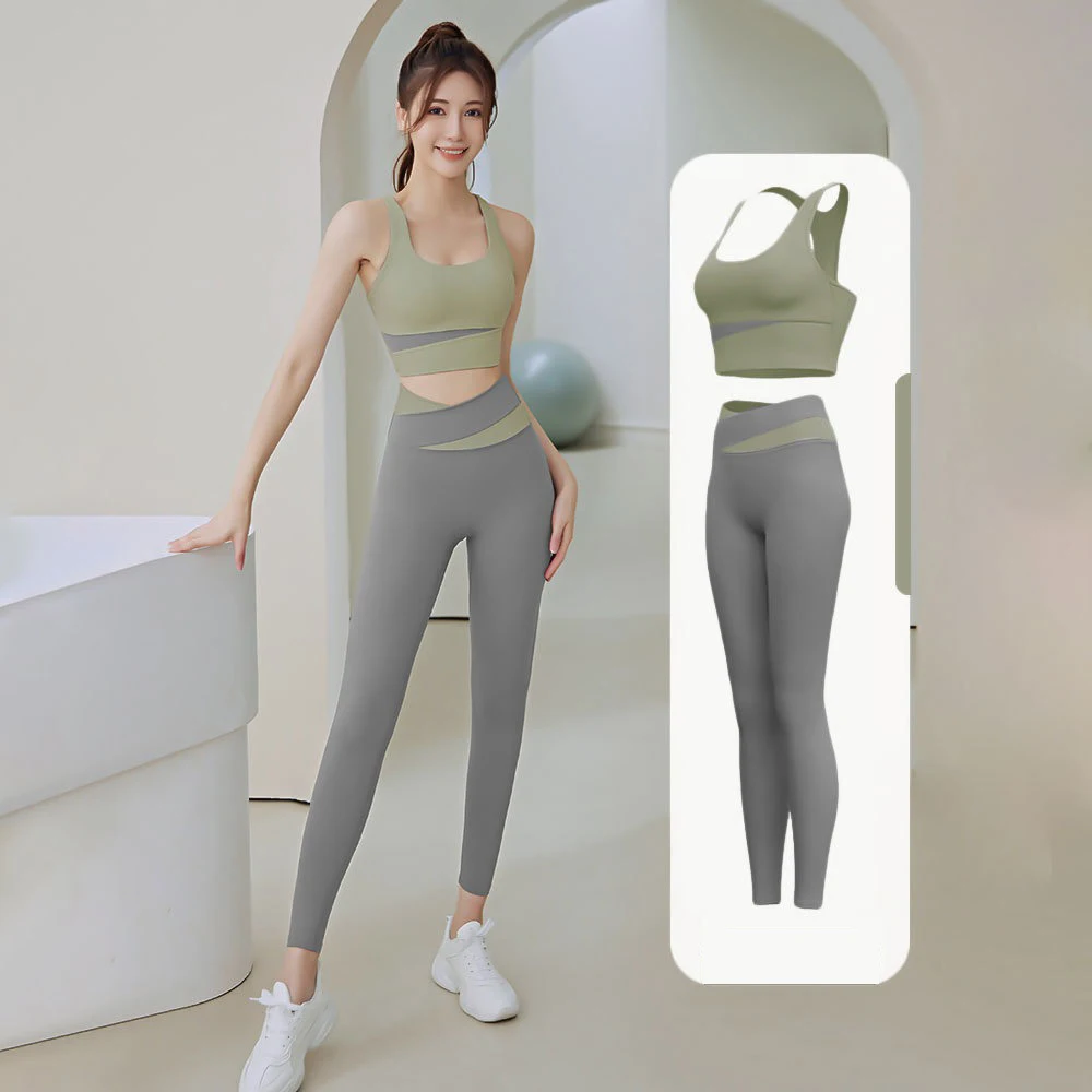 

Patchwork Color Women's Shock-proof Fitness Set Running Sports Tight Buttock Lifting Naked Yoga Clothing