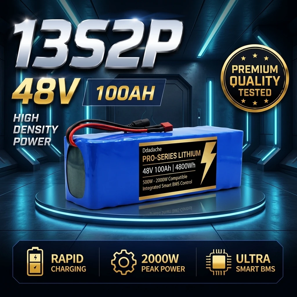 13S2P 48V 100Ah Lithium-Ionen-Akkupack mit großer Kapazität, BMS und eingebautem 500W-2000W Motor, geeignet für Elektro-Scooter mit Smart-App-Steuerung, wasserdichtes Gehäuse