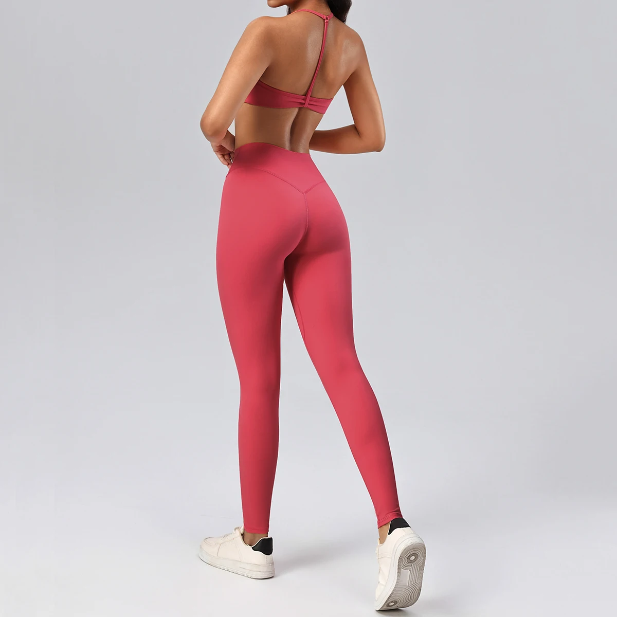 Hearuisavy 2Pcs Fitness Set Women Breathable Quick Dry Ruched Sports Bra High Waist Leggings Yoga Pants Gym Workout Sportswear