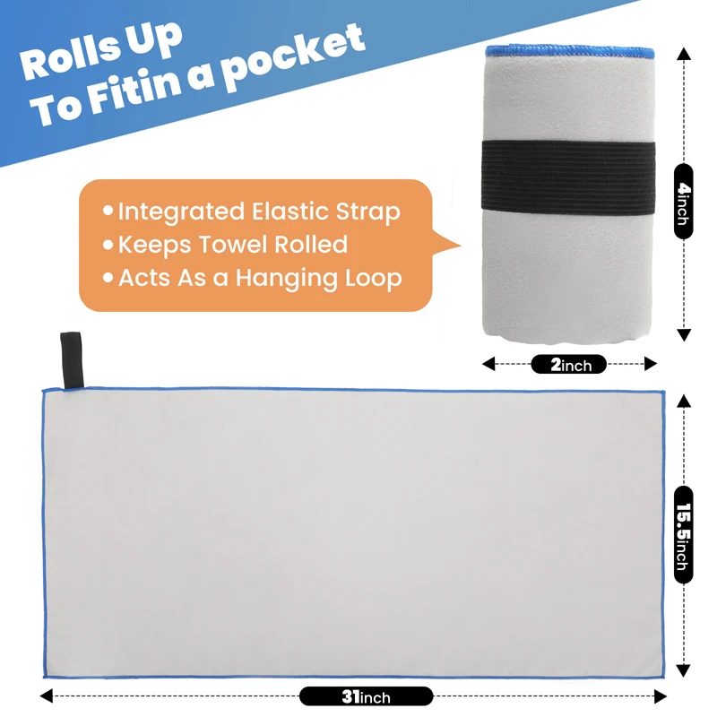 Quick Dry Microfiber Sports Towel 40X80CM Grey Gym Towel For Fitness Running Tennis Hiking Cycling Camping Football