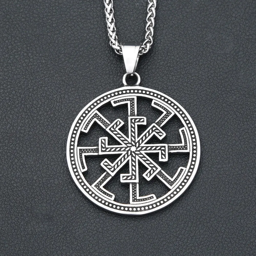 Fashion Vintage Viking Celtic Knots Pendant Stainless Steel Slavic Kolovrat Symbol Necklaces For Men Nordic Amulet Jewelry Gifts