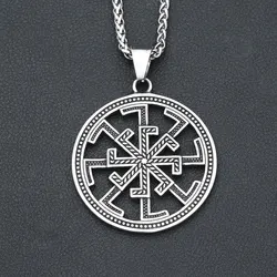 Fashion Vintage Viking Celtic Knots Pendant Stainless Steel Slavic Kolovrat Symbol Necklaces For Men Nordic Amulet Jewelry Gifts