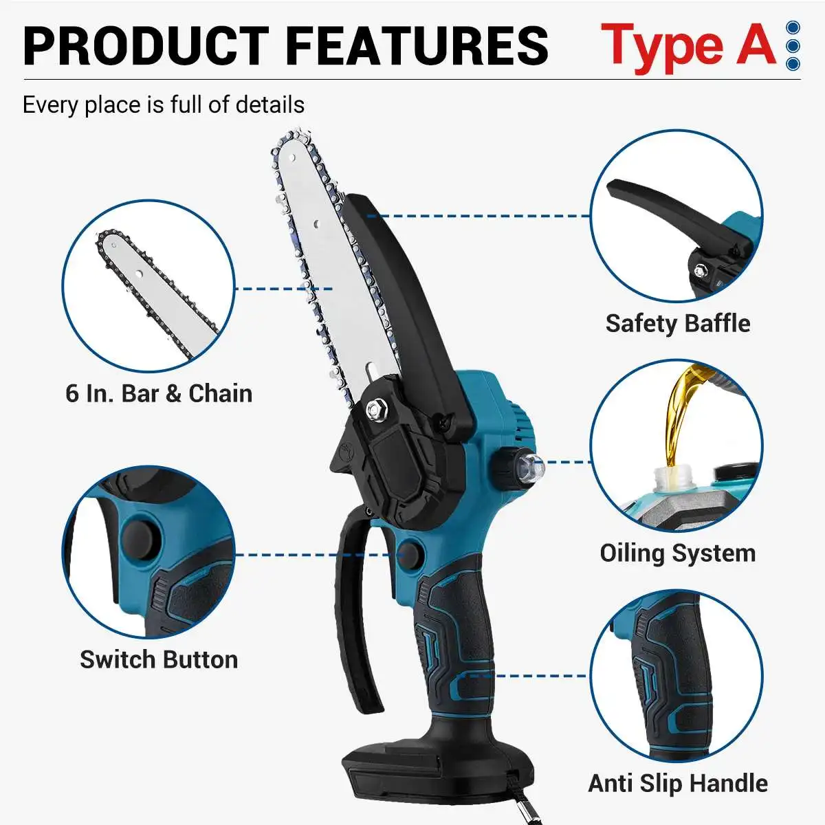 6inch Electric Cordless Handheld Chainsaw 1200W Woodworking Handheld Pruning Saw Garden Cutting Tool For Makita18V Battery