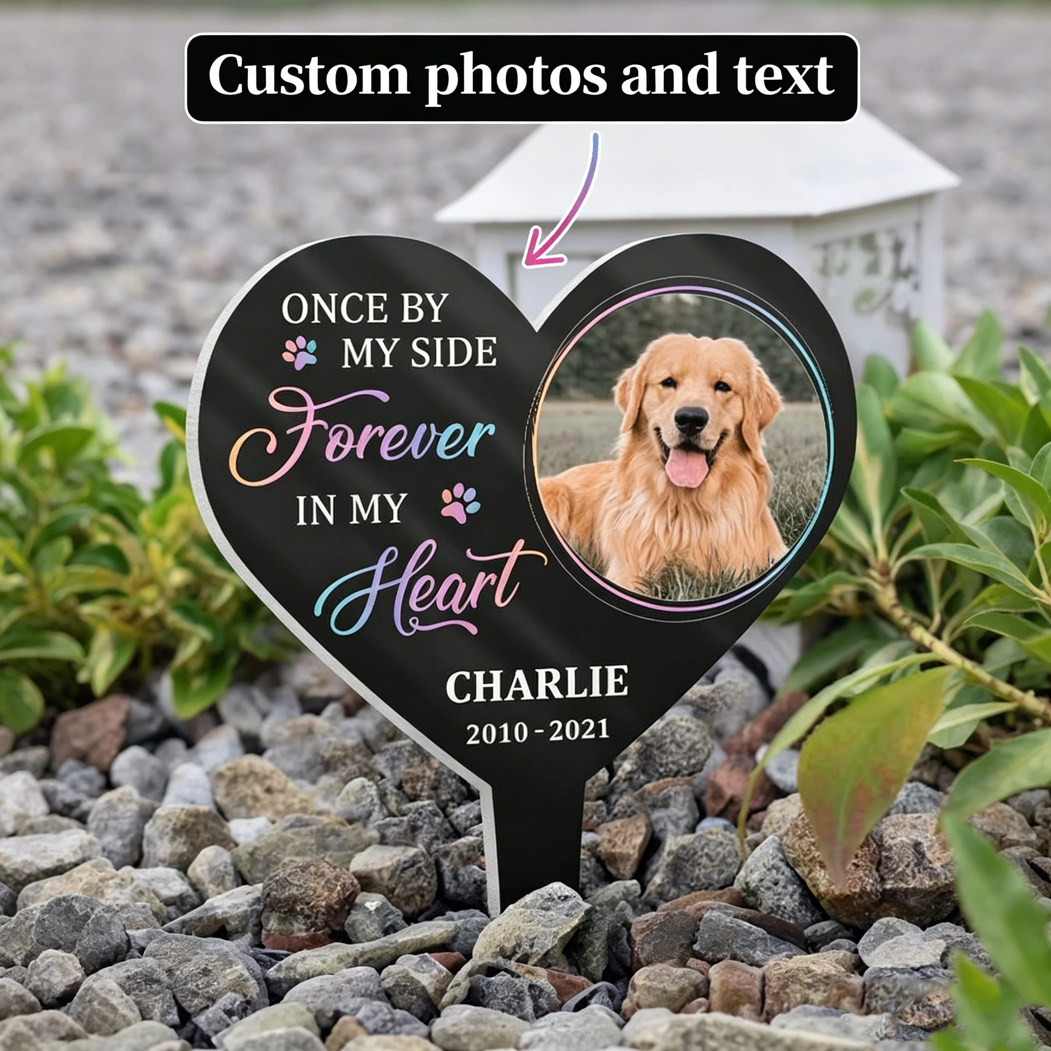 1pc Personalized Custom Photo Pet Memorial Heart Stake,Dog Cat Grave,Pet Loss Sympathy Gift,Forever In My Heart Pet Loss Plaque