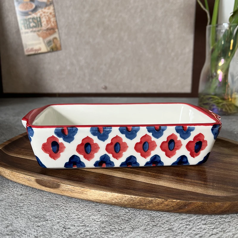 مستطيلة البيضاوي خبز عموم مع مقبض السيراميك طبق الخبز تحميص Lasagna عموم المطبخ سلطة الجبن خبز عموم