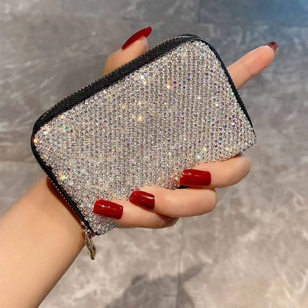 Sparkling Women's Card Bag Portable Luxury Mini Card Case Dust-proof Waterproof Bling Crystal Card Wallet Trip Essentials