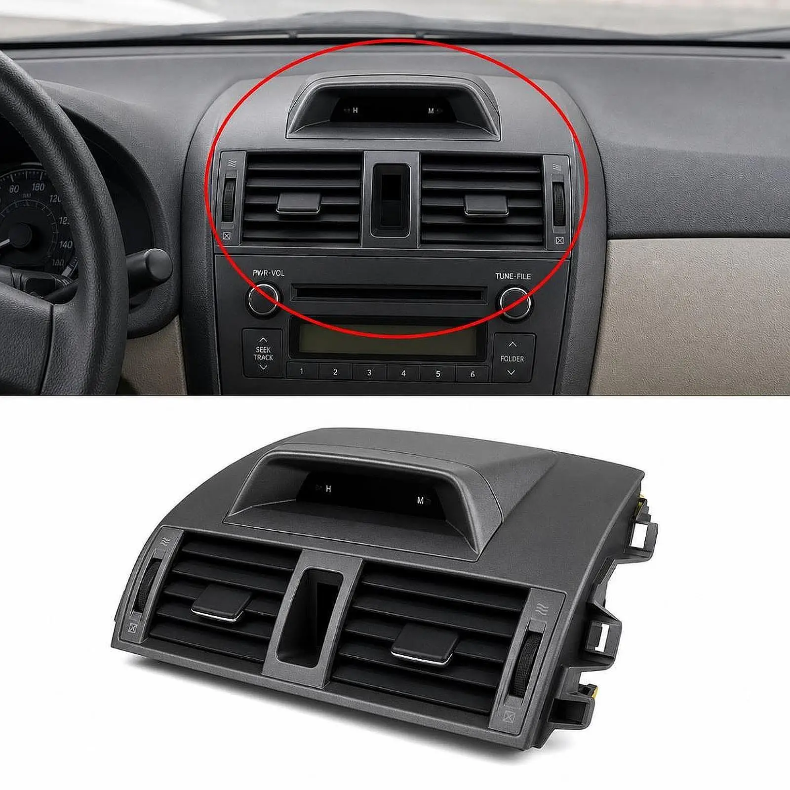

Center Console Air Conditioner Outlet Vent Panel Built-in Clock Plastic Interior Fit for Toyota Corolla 2008-2013 5567002340