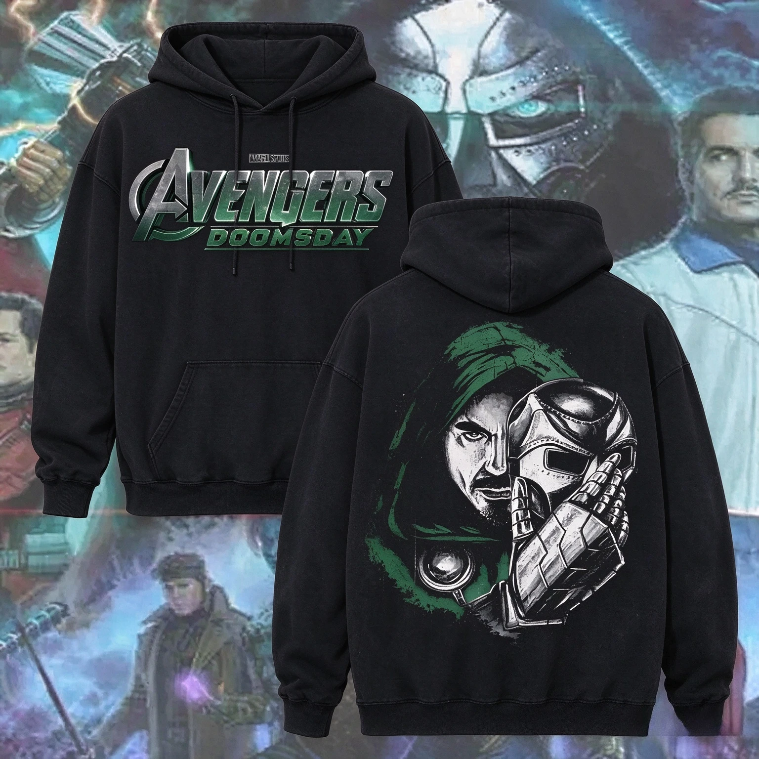 2026 Avengers Doomsday Doctor Doom Double Sided Print Hoodie Unisex Washed Vintage Oversized Hooded Sweatshirt Comic Fan