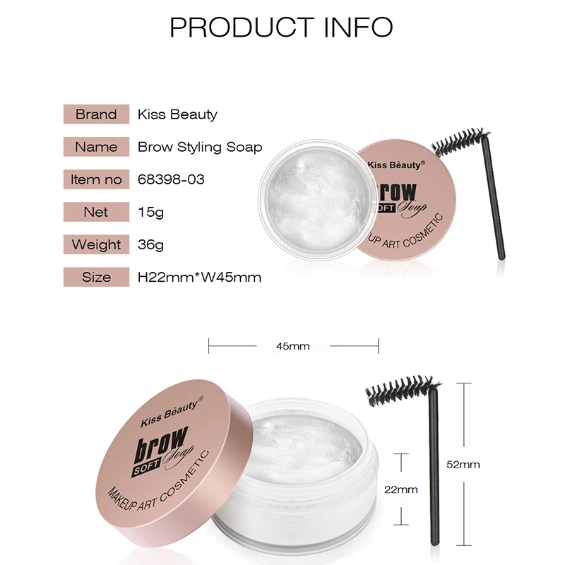 Jabón para peinar cejas transparente natural |   Fijación de cera de pomada transparente |   Con pincel para maquillaje diario de cejas para mujer