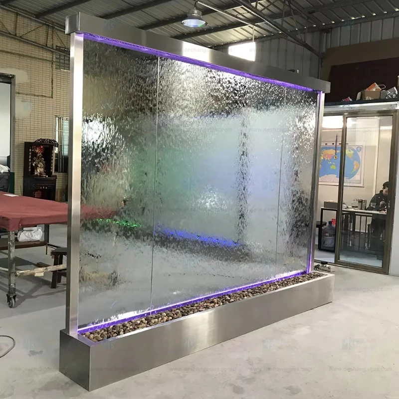 

304 stainless steel large indoor/outdoor home decoration floor-to-ceiling glass waterfall wall panel metal material glass