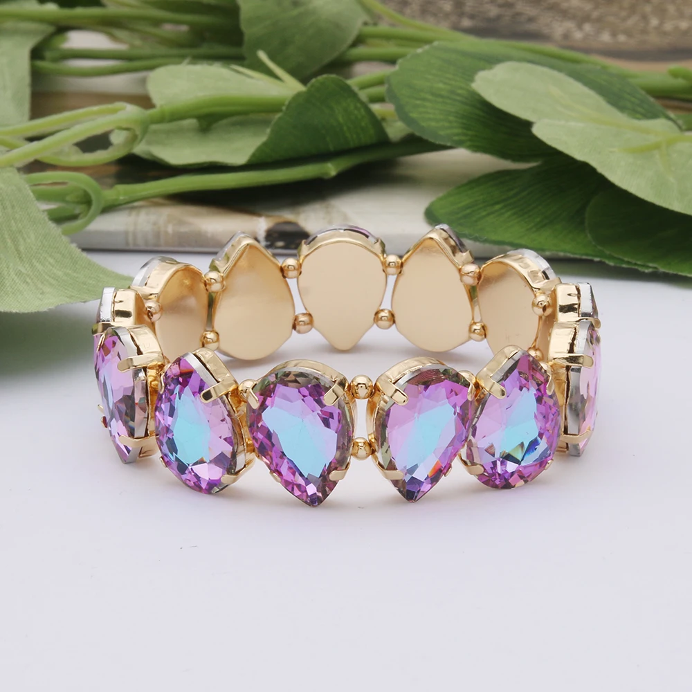 13x18mm Glass Bracelets For Woman Adjustable European American Exaggeration Spring Rhinestone Bangle Madera Rhinestone Pulseira