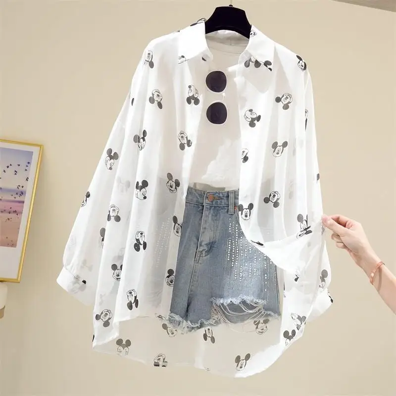 2024 Spot Disney Chiffon Printed Shirt Female Sunscreen Women In The Long Section Of The Shirt Fashion Ladies Loose Thin Coats