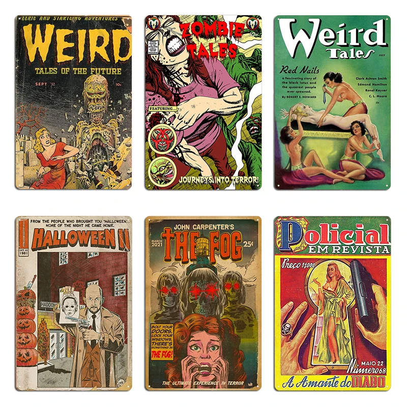 Halloween II Movie Weird Tales Of The Future 003 Zombie Tales Comic Book Fan Art Metal Wall Plaque Retro Club Tin Sign Poster