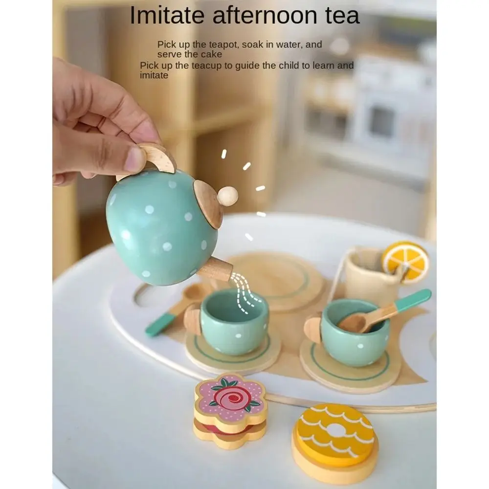 Juego de té de la tarde de simulación divertida, juguetes de madera, juegos interactivos sociales, juego de tazas de té de cocina, juguete de educación temprana para niños pequeños