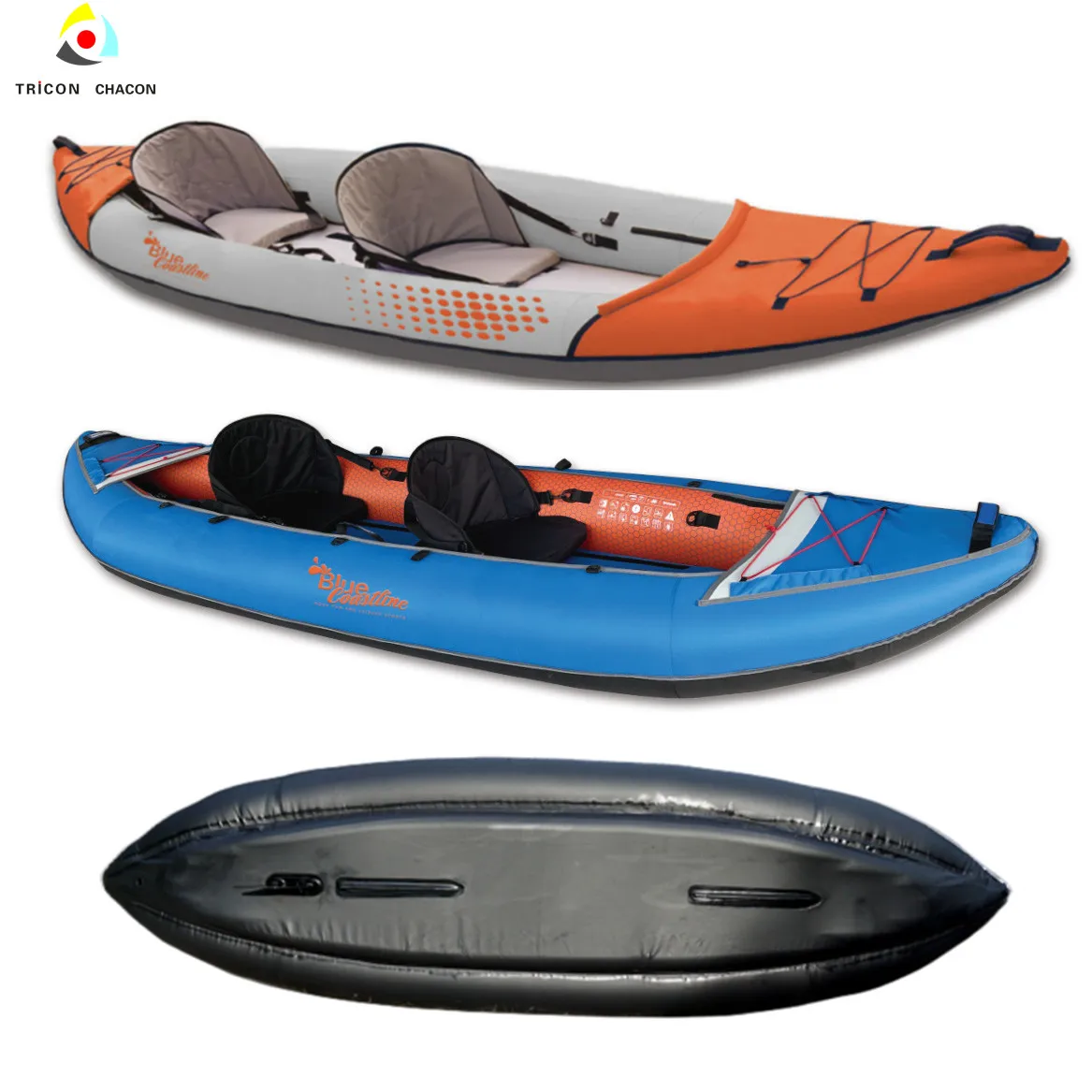 Kayak gonfiabile per 2 persone in PVC pesante antigraffio in plastica per sport acquatici fornito in fabbrica con nylon resistente