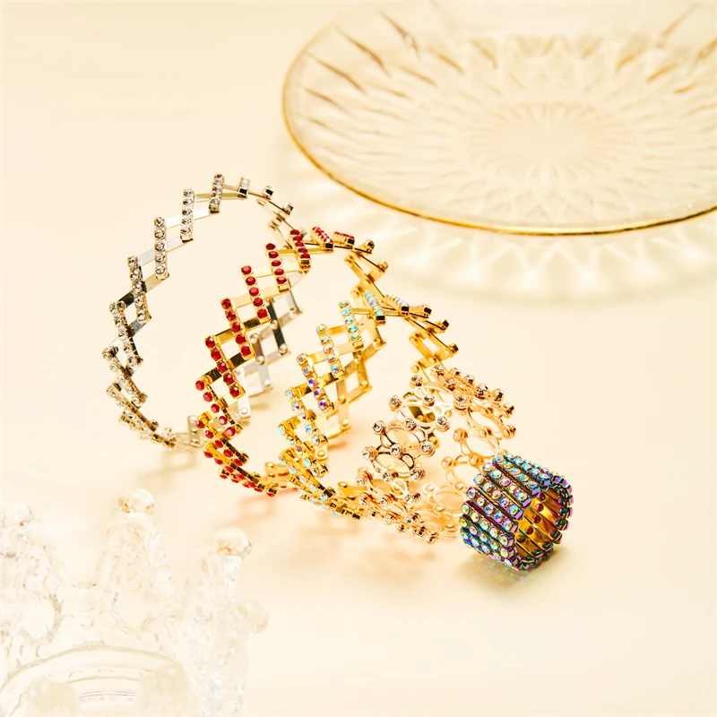 Unique Design Magic 2 in 1 Folding Retractable Ring Bracelet Shiny Rhinestone Multilayer Twist Rings for Women Creative Jewelry