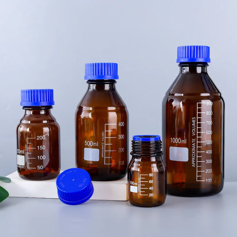 1Pcs 100/250/500/1000/2000ML Blue cap reagent bottle threaded mouth reagent bottle laboratory sampling bottle brown glass bottle
