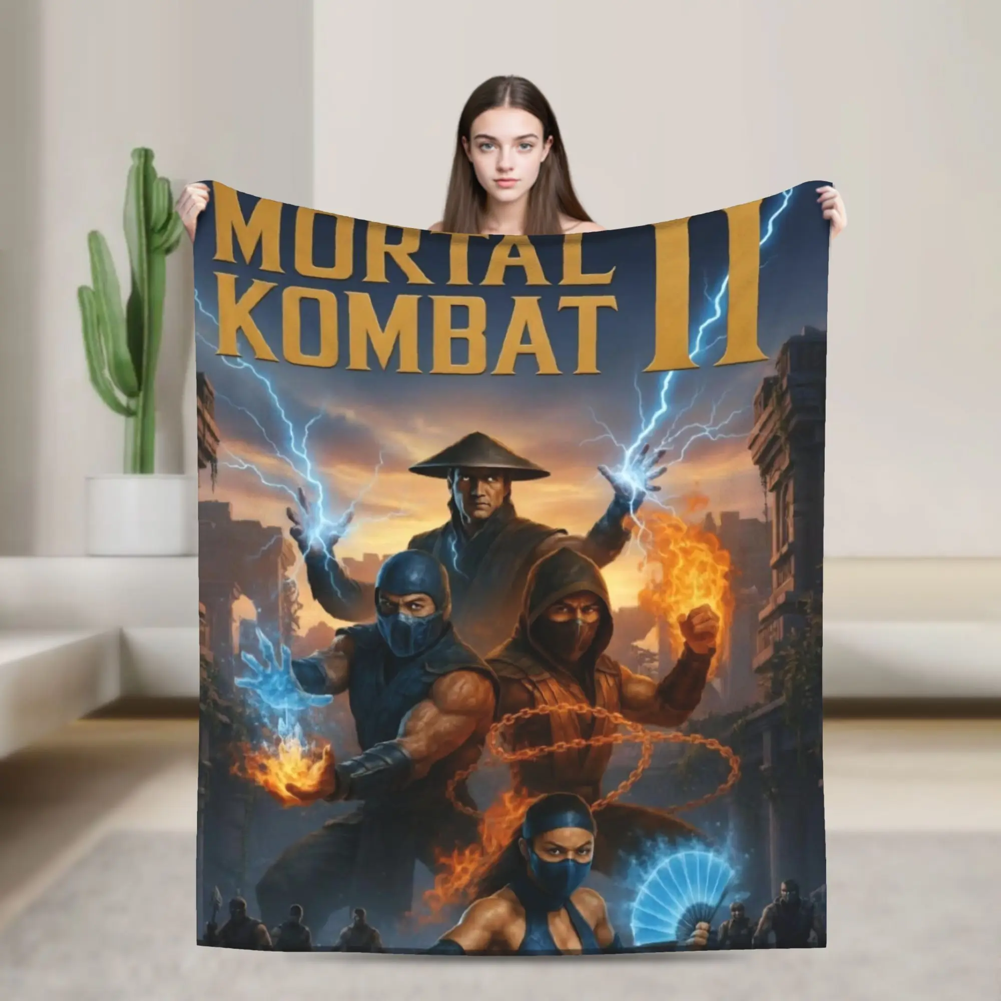 Super Soft Mortal Kombat II Moive 2026 Throw Blanket Premium Fleece Flannel Lightweight  Bed Blanket Warm Plush Bedspread
