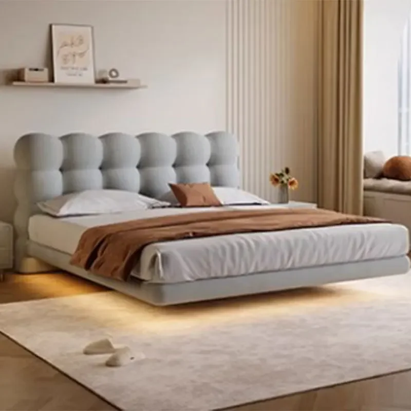 

Modern Gray Frame Double Bed Nightstand Wood Bedframe Bedroom Double Bed King Size Storage Camas De Casal Home Furniture