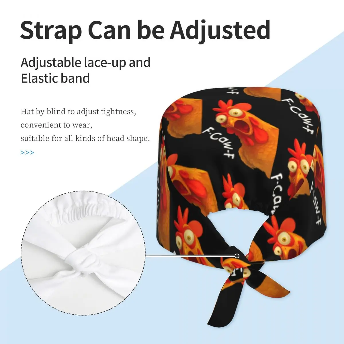 Work Scrubs Hat F-Caw-F Chicken Nursing Hats For Men Women Bandage Tie Back Working Caps Soft Comfy Graphic Medical Cap