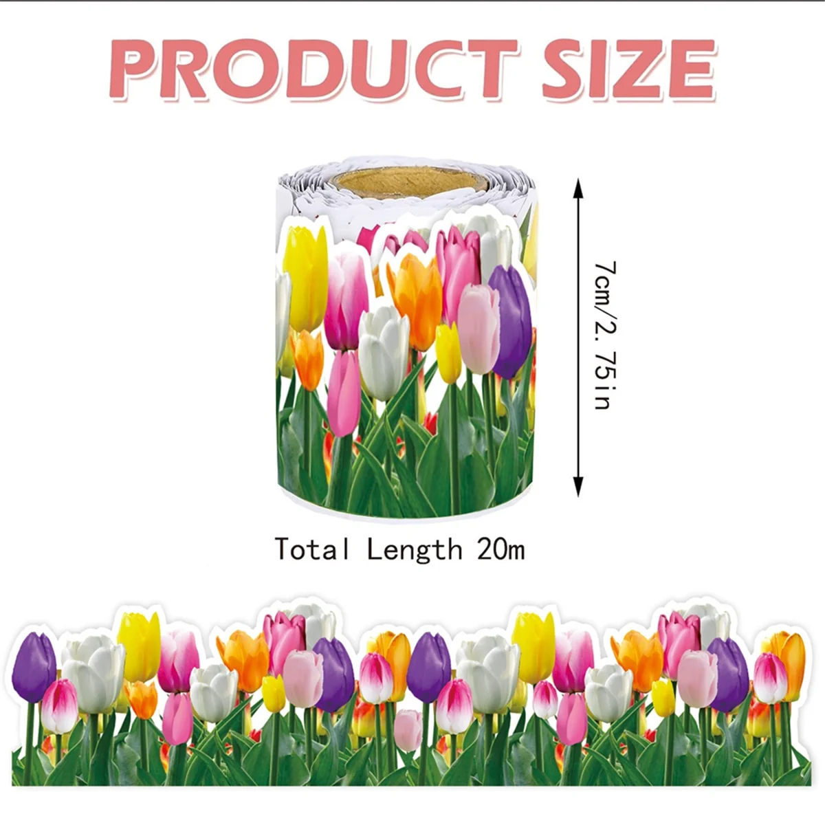 1 Roll Tulip Flower Trim Border 65.6ft Floral Bulletin Border for School Classroom Blackboard Chalkboard Decoration