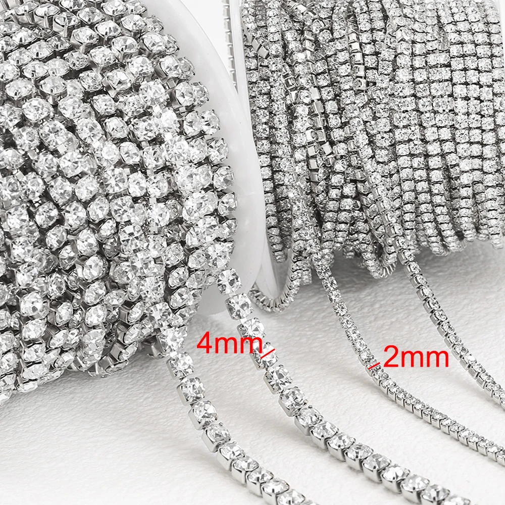 1Meter Stainless Steel Crystal Rhinestone Chain Sew-On Glue-On Trim Cup Chains for DIY Clothing Bag Decorative Chain image 3