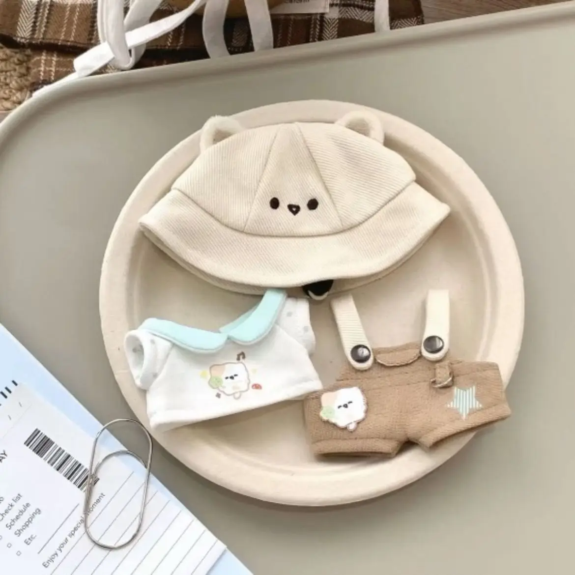 

Kawaii Small Fox Print Clothing Sets Hat Top Short For 10cm Plush Stuffed Doll Body Plushie Toys Dress UP Cosplay Costume