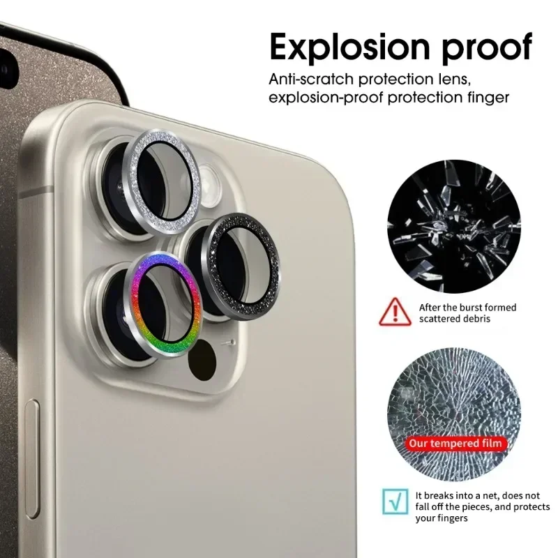 1-3 Set For IPhone 15 Pro Max Diamond Metal Camera Protector for IPhone 15 Pro Camera Protector 3PCS/Set Lens Protection Glass