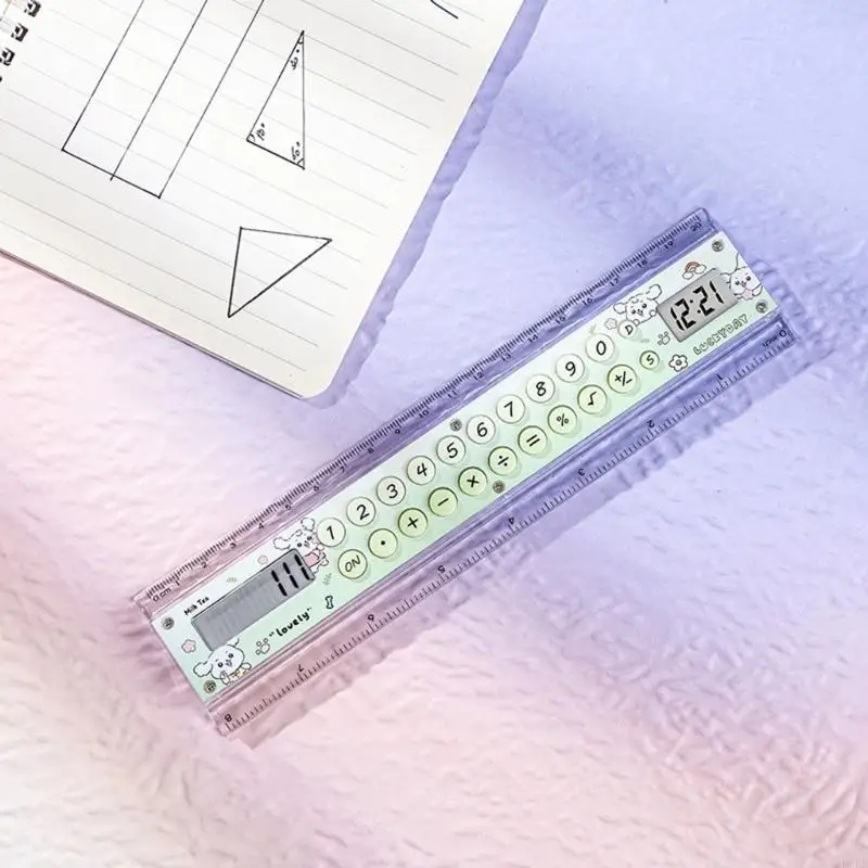 Measuring Calculator with Clear Display and Clock, Desk Scale Tool for Students, Classwork, Office and Drawing K1KF